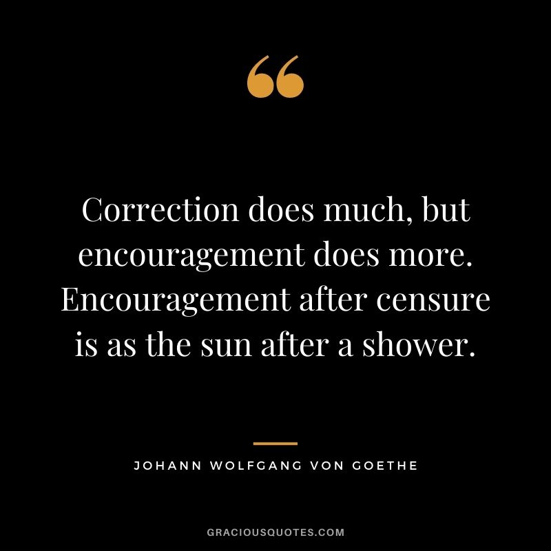 Correction does much, but encouragement does more. Encouragement after censure is as the sun after a shower. – Johann Wolfgang von Goethe