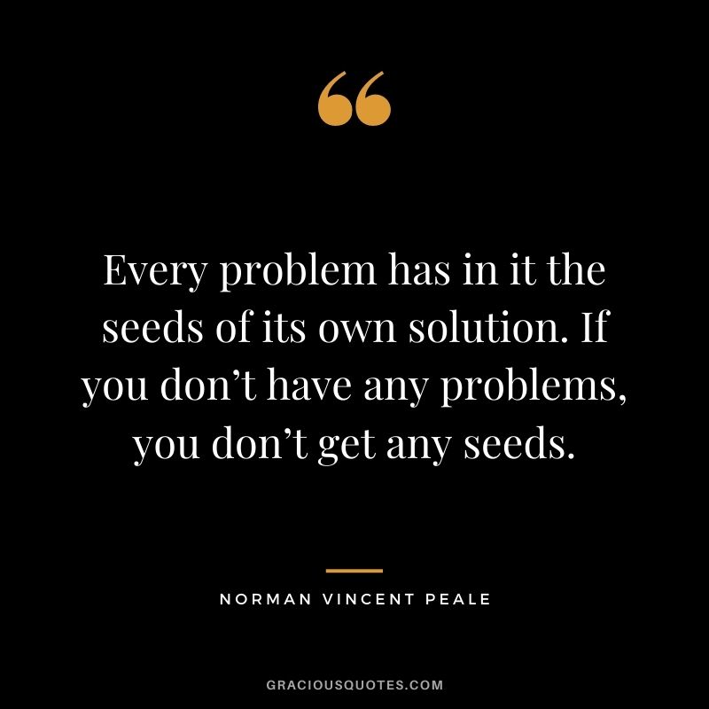 Every problem has in it the seeds of its own solution. If you don’t have any problems, you don’t get any seeds.