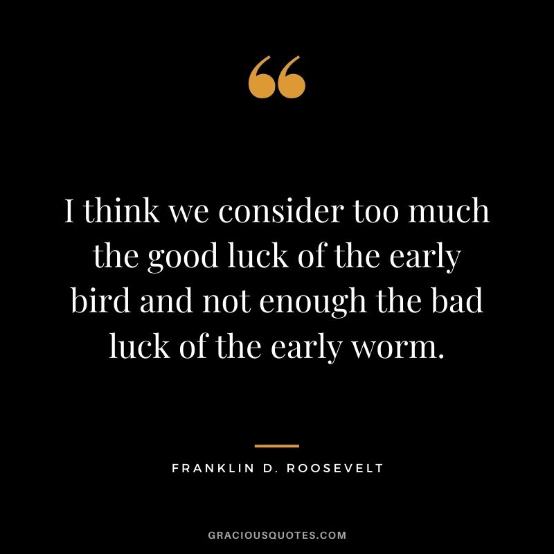 I think we consider too much the good luck of the early bird and not enough the bad luck of the early worm.