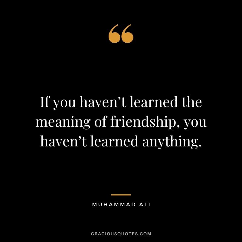 If you haven’t learned the meaning of friendship, you haven’t learned anything. - Muhammad Ali