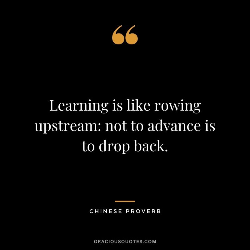 Learning is like rowing upstream: not to advance is to drop back. - Chinese Proverb