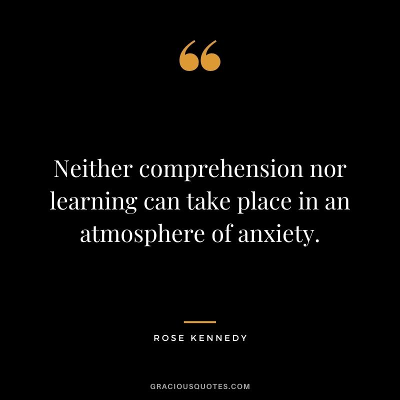 Neither comprehension nor learning can take place in an atmosphere of anxiety. - Rose Kennedy