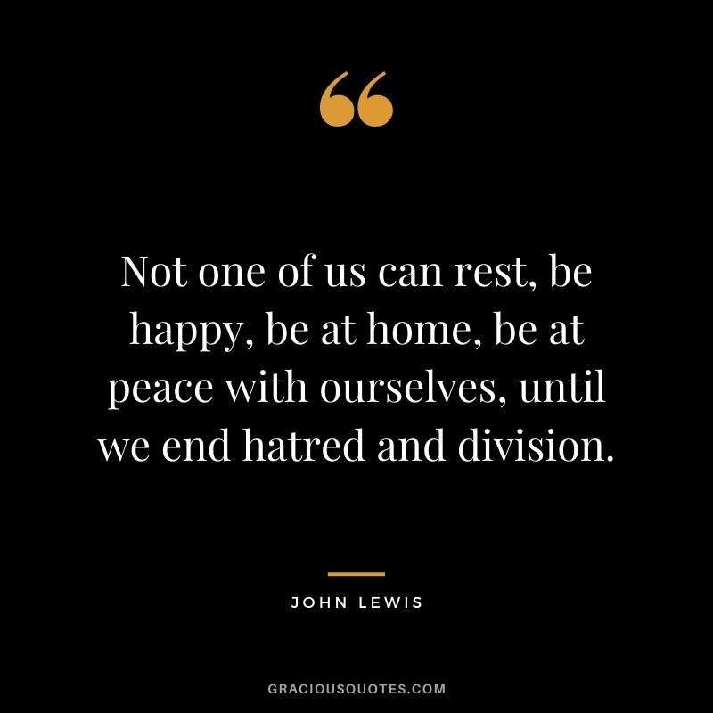 Not one of us can rest, be happy, be at home, be at peace with ourselves, until we end hatred and division. - John Lewis