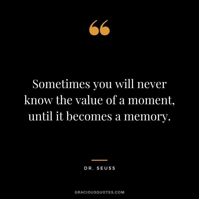 Sometimes you will never know the value of a moment, until it becomes a memory. - Dr. Seuss