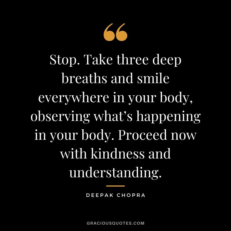 Stop. Take three deep breaths and smile everywhere in your body, observing what’s happening in your body. Proceed now with kindness and understanding.