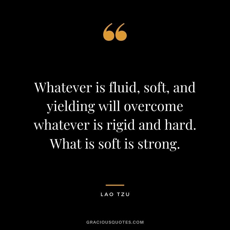 Whatever is fluid, soft, and yielding will overcome whatever is rigid and hard. What is soft is strong. - Lao Tzu