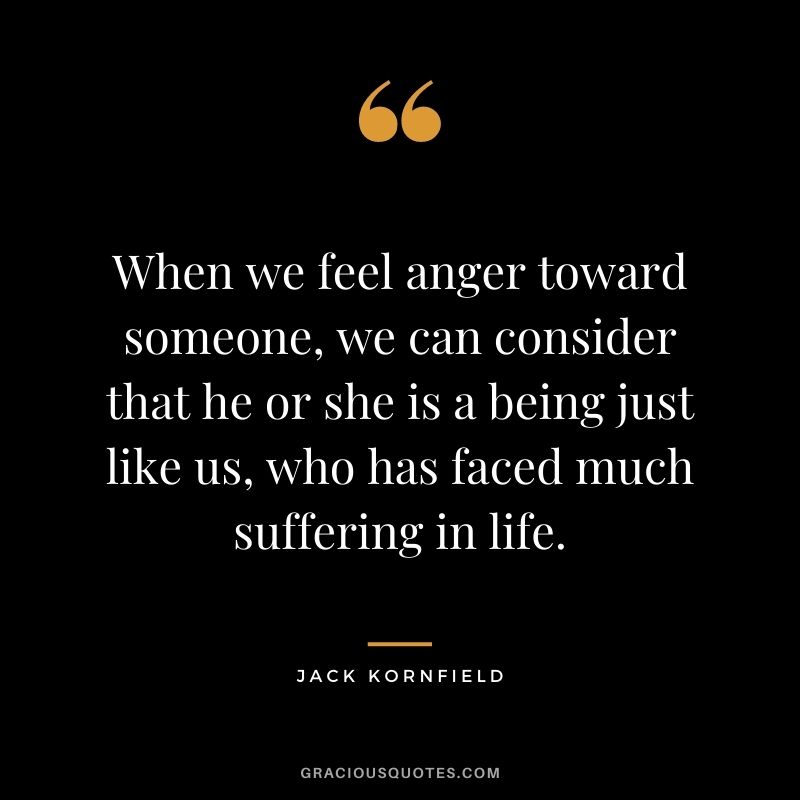 When we feel anger toward someone, we can consider that he or she is a being just like us, who has faced much suffering in life.