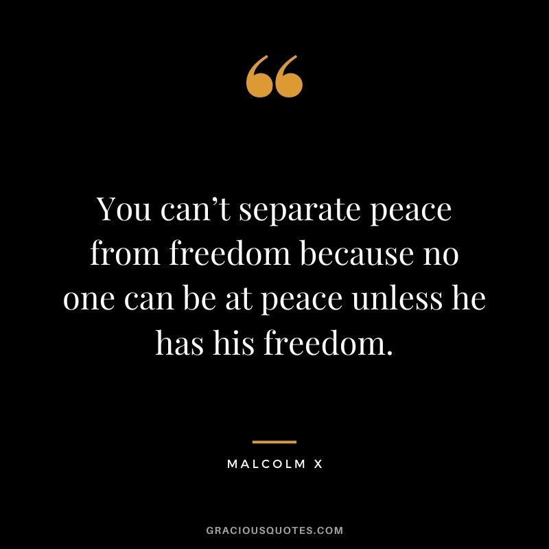 You can’t separate peace from freedom because no one can be at peace unless he has his freedom.