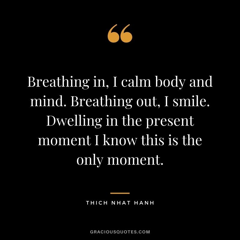 Breathing in, I calm body and mind. Breathing out, I smile. Dwelling in the present moment I know this is the only moment.