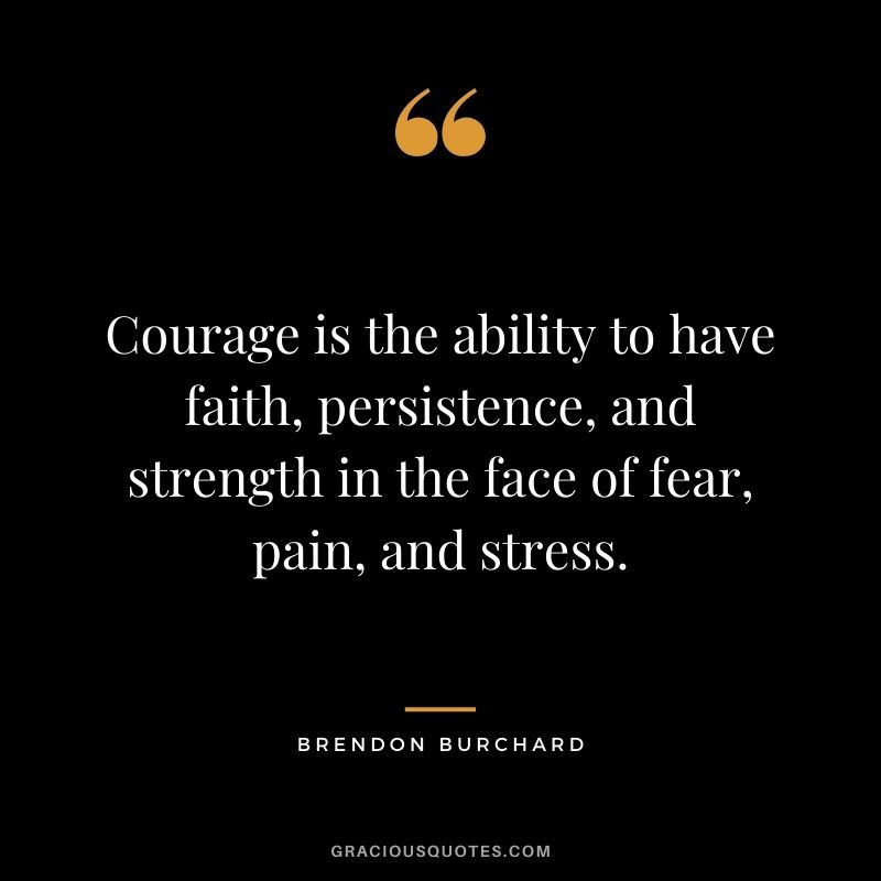 Courage is the ability to have faith, persistence, and strength in the face of fear, pain, and stress.