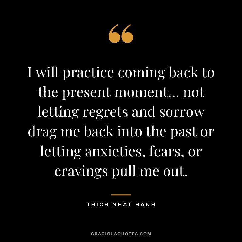 I will practice coming back to the present moment… not letting regrets and sorrow drag me back into the past or letting anxieties, fears, or cravings pull me out.