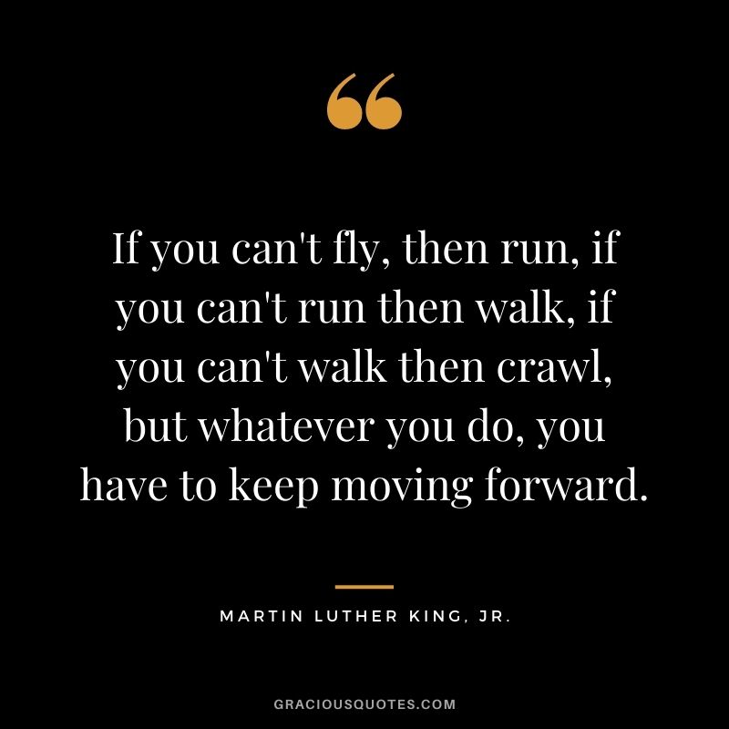 If you can't fly, then run, if you can't run then walk, if you can't walk then crawl, but whatever you do, you have to keep moving forward. - Martin Luther King, Jr.