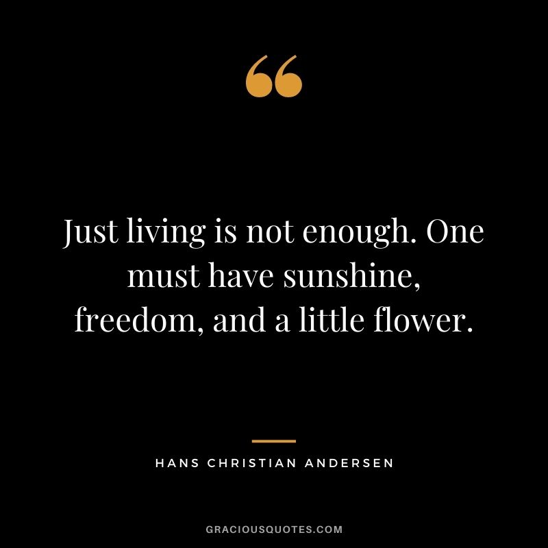 Just living is not enough. One must have sunshine, freedom, and a little flower. - Hans Christian Andersen