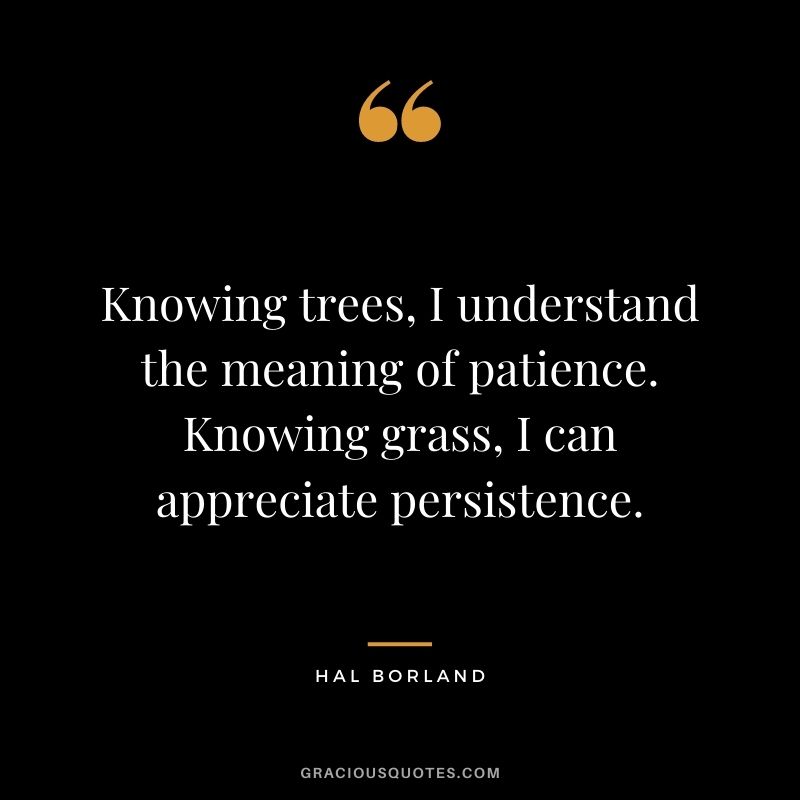 Knowing trees, I understand the meaning of patience. Knowing grass, I can appreciate persistence. - Hal Borland