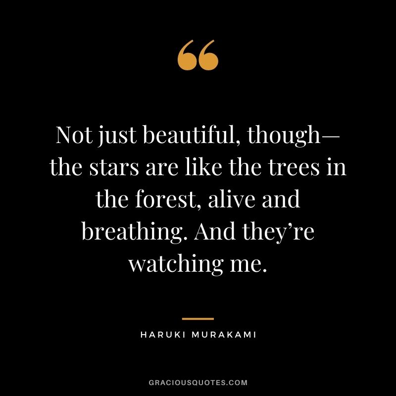 Not just beautiful, though—the stars are like the trees in the forest, alive and breathing. And they’re watching me. - Haruki Murakami