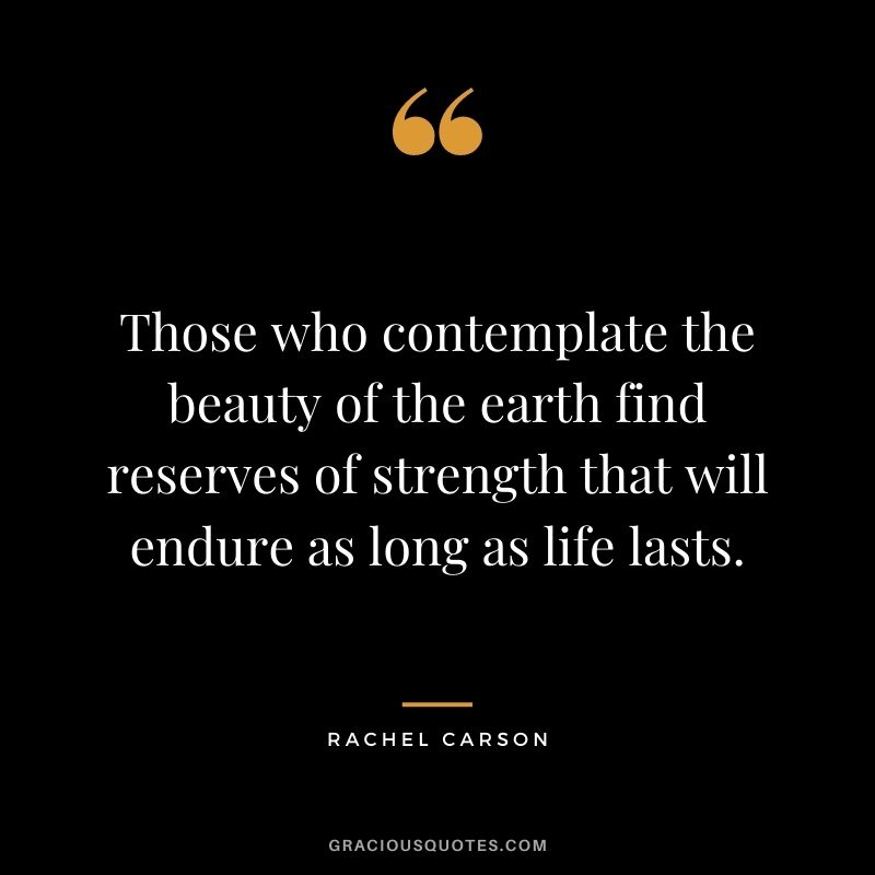 Those who contemplate the beauty of the earth find reserves of strength that will endure as long as life lasts. — Rachel Carson
