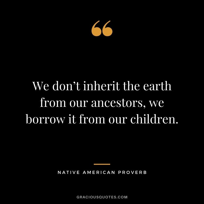 We don’t inherit the earth from our ancestors, we borrow it from our children. — Native American Proverb