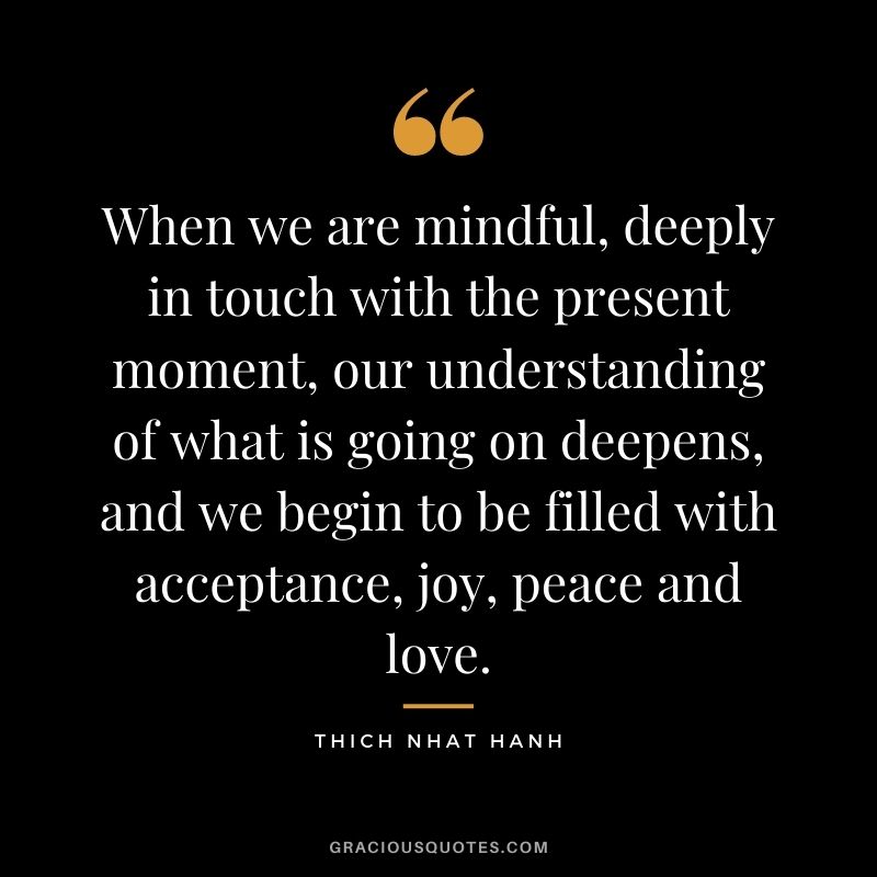 When we are mindful, deeply in touch with the present moment, our understanding of what is going on deepens, and we begin to be filled with acceptance, joy, peace and love.