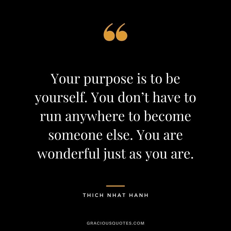 Your purpose is to be yourself. You don’t have to run anywhere to become someone else. You are wonderful just as you are.