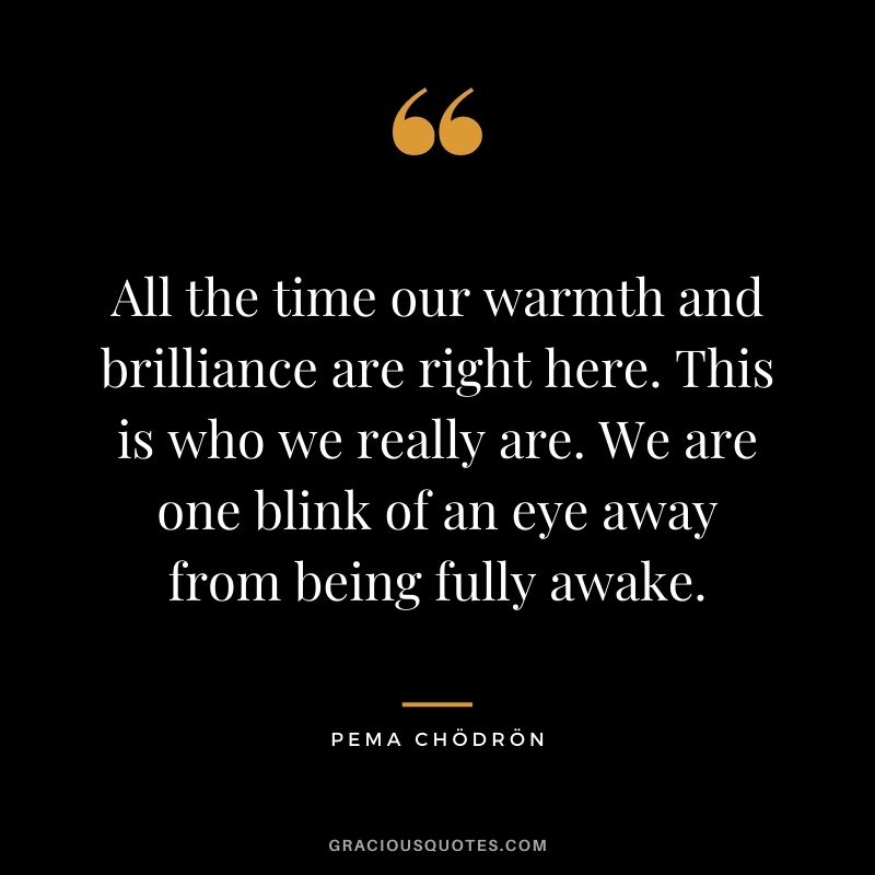 All the time our warmth and brilliance are right here. This is who we really are. We are one blink of an eye away from being fully awake.