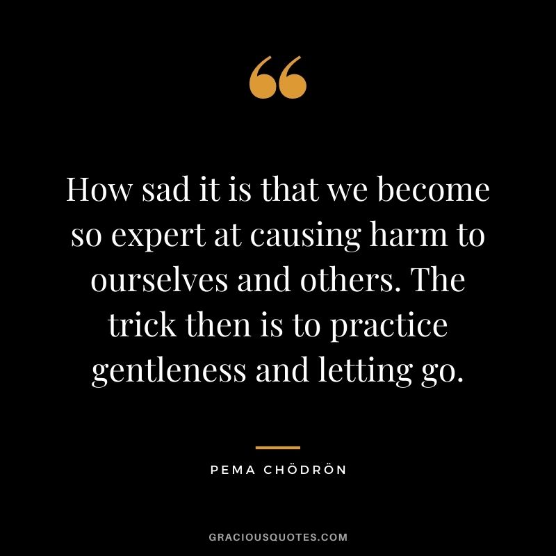 How sad it is that we become so expert at causing harm to ourselves and others. The trick then is to practice gentleness and letting go.
