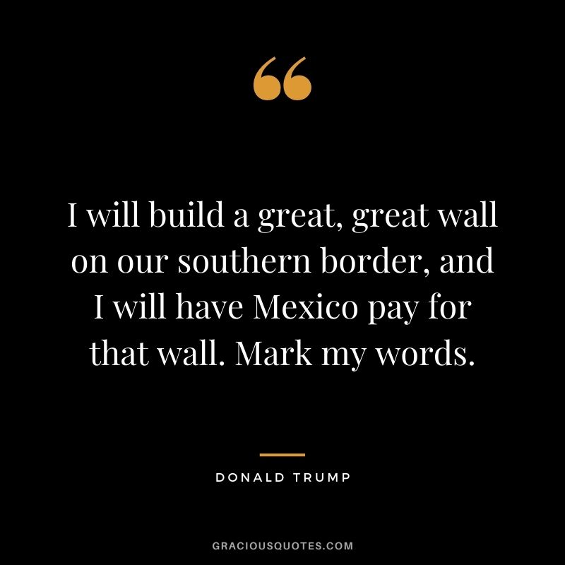 I will build a great, great wall on our southern border, and I will have Mexico pay for that wall. Mark my words.