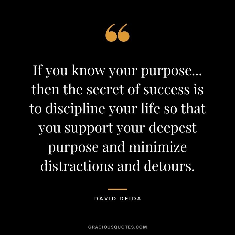 If you know your purpose... then the secret of success is to discipline your life so that you support your deepest purpose and minimize distractions and detours.