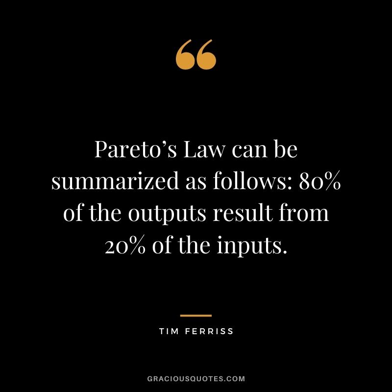 Pareto’s Law can be summarized as follows: 80% of the outputs result from 20% of the inputs.