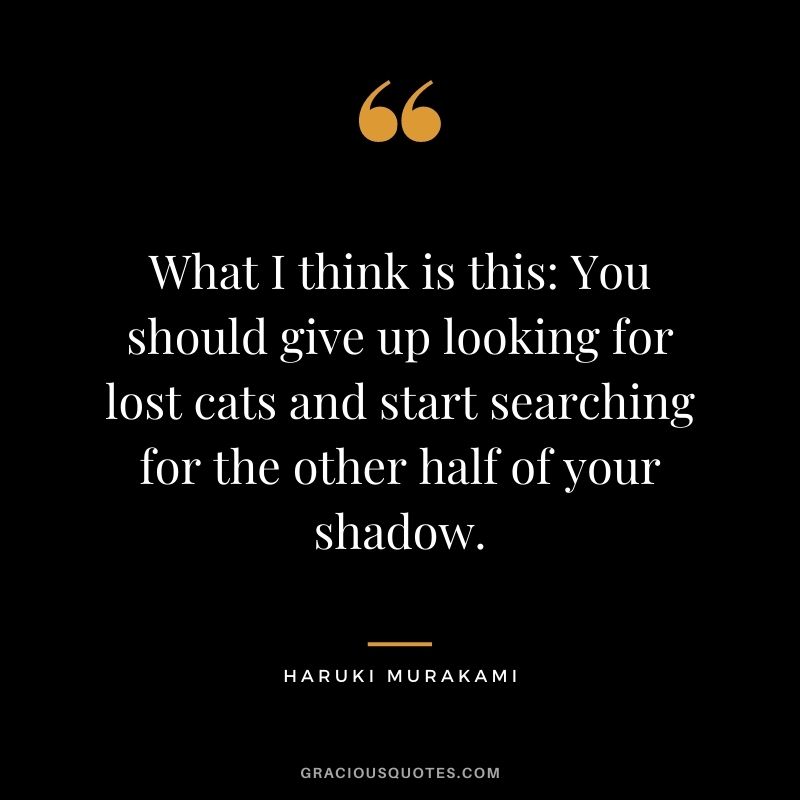 What I think is this: You should give up looking for lost cats and start searching for the other half of your shadow.