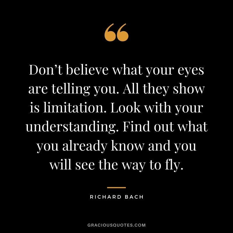 Don’t believe what your eyes are telling you. All they show is limitation. Look with your understanding. Find out what you already know and you will see the way to fly.