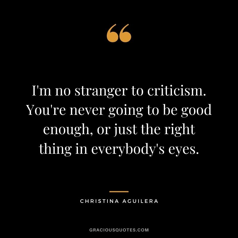 I'm no stranger to criticism. You're never going to be good enough, or just the right thing in everybody's eyes.