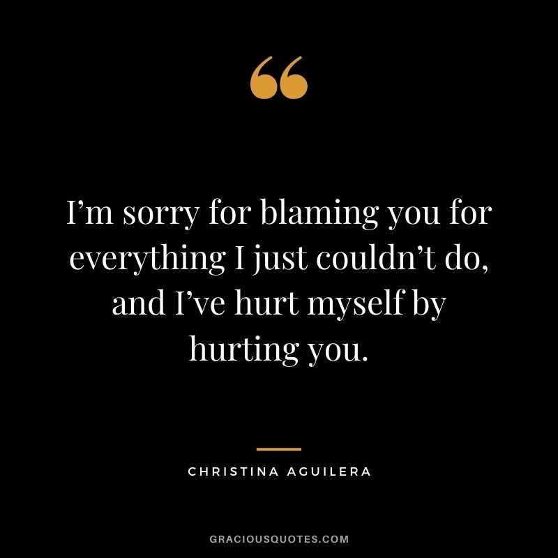 I’m sorry for blaming you for everything I just couldn’t do, and I’ve hurt myself by hurting you.