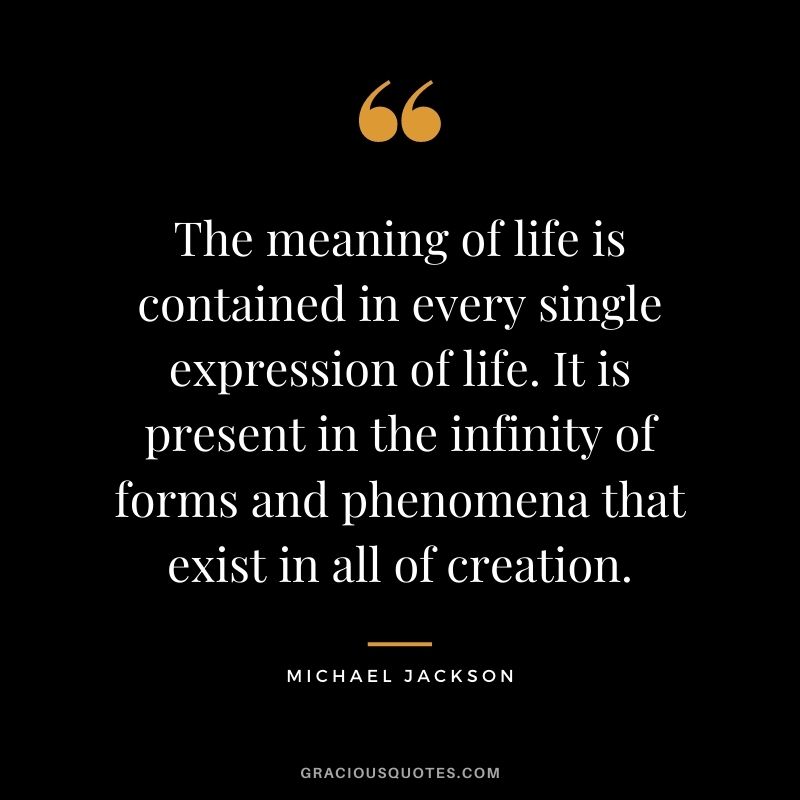The meaning of life is contained in every single expression of life. It is present in the infinity of forms and phenomena that exist in all of creation.
