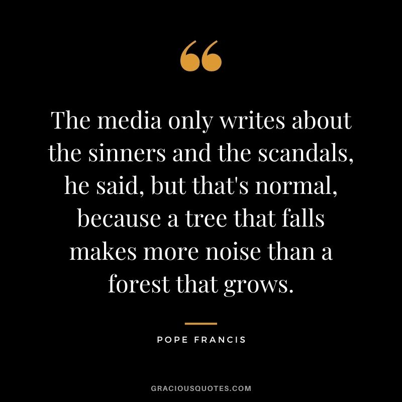 The media only writes about the sinners and the scandals, he said, but that's normal, because a tree that falls makes more noise than a forest that grows.