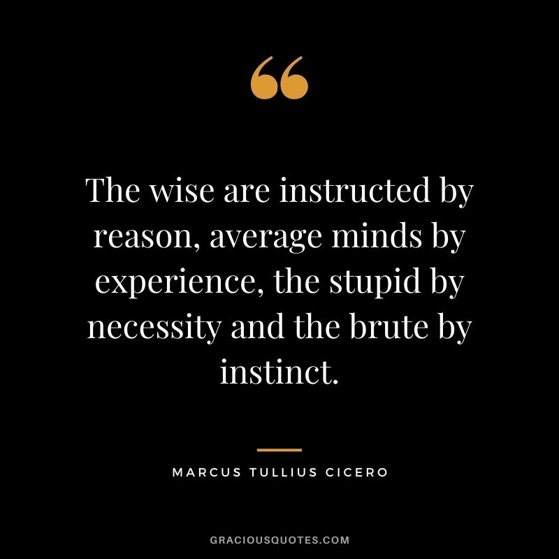The wise are instructed by reason, average minds by experience, the stupid by necessity and the brute by instinct.