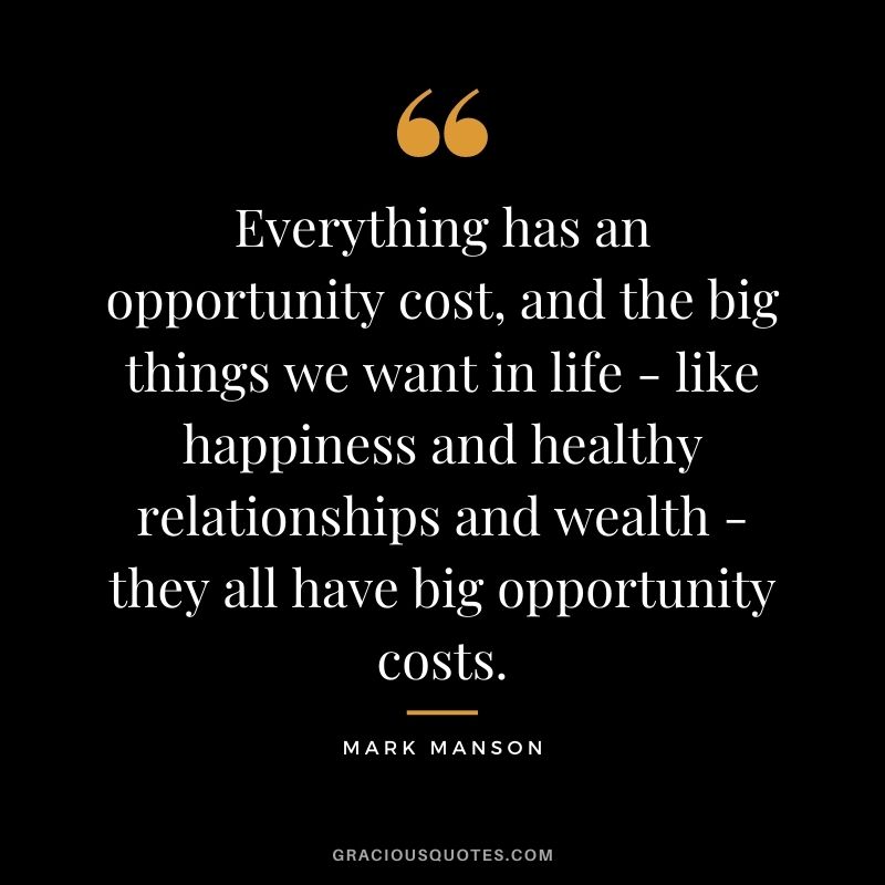 Everything has an opportunity cost, and the big things we want in life - like happiness and healthy relationships and wealth - they all have big opportunity costs.