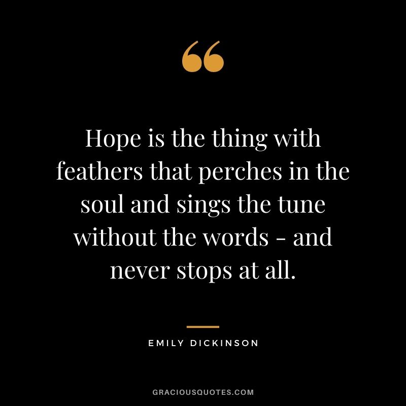 Hope is the thing with feathers that perches in the soul and sings the tune without the words - and never stops at all.