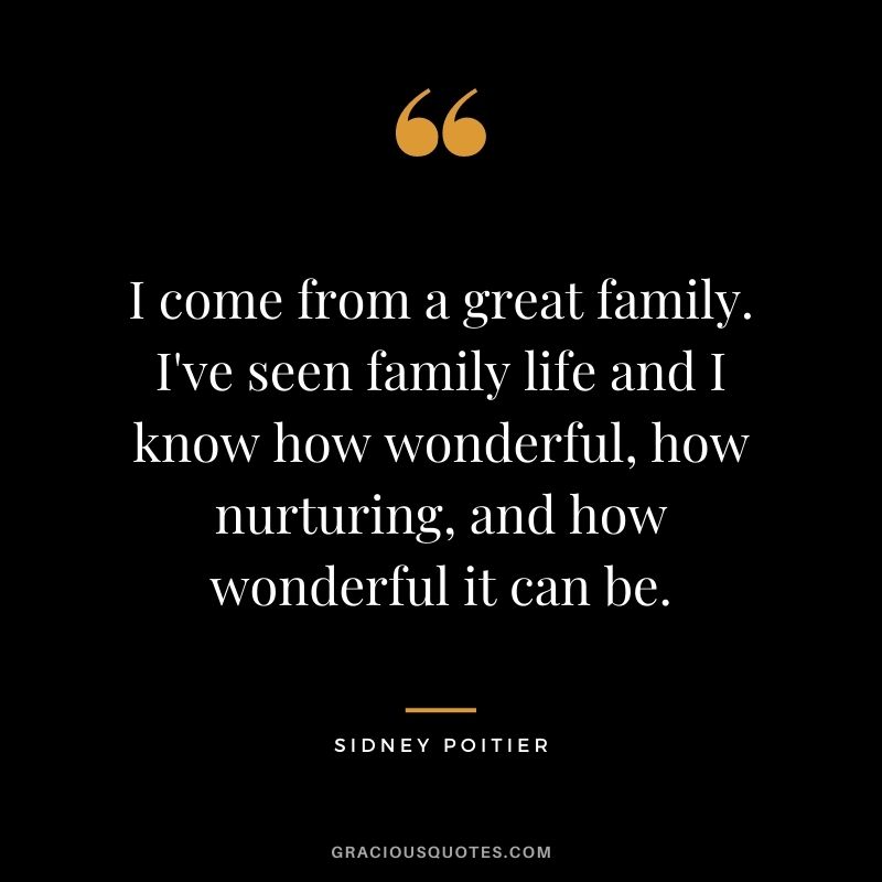 I come from a great family. I've seen family life and I know how wonderful, how nurturing, and how wonderful it can be.
