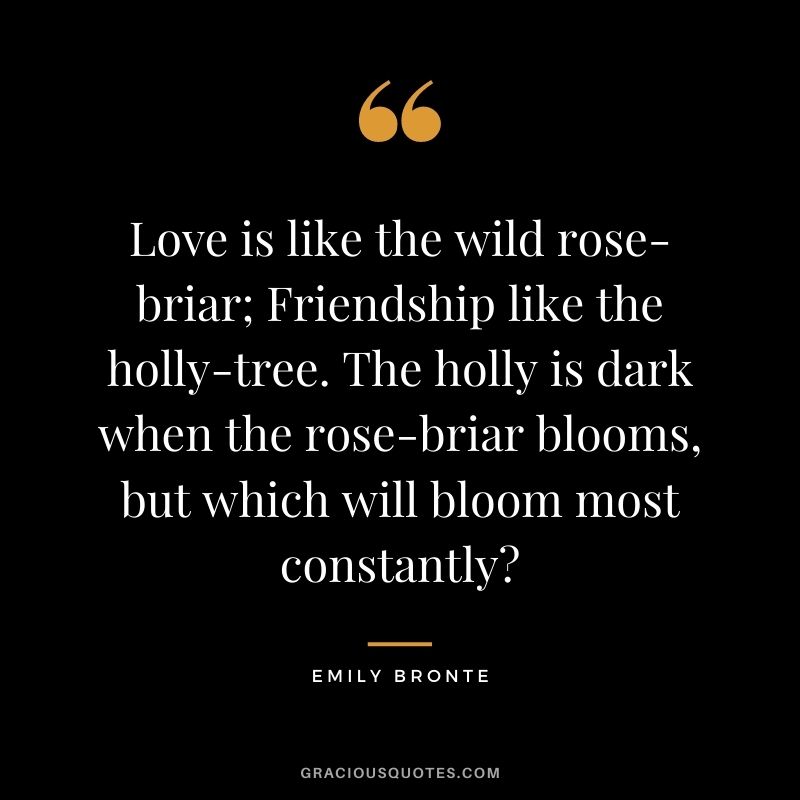 Love is like the wild rose-briar; Friendship like the holly-tree. The holly is dark when the rose-briar blooms, but which will bloom most constantly?