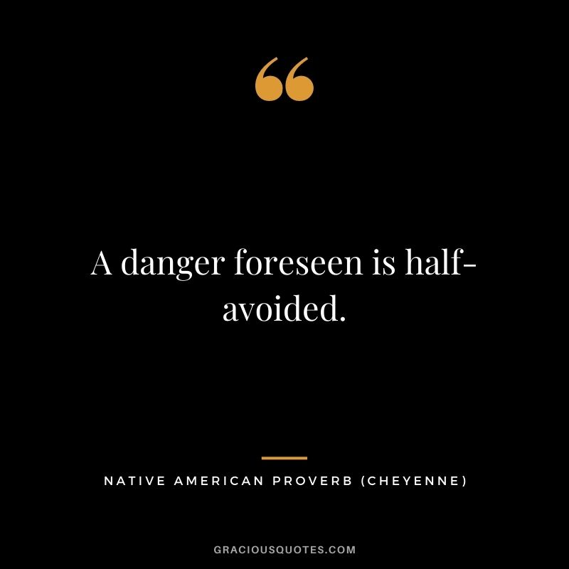 A danger foreseen is half-avoided. – Cheyenne