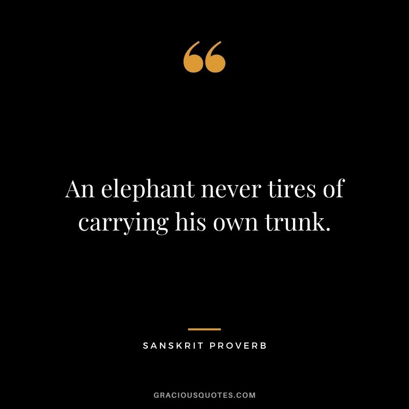 An elephant never tires of carrying his own trunk.