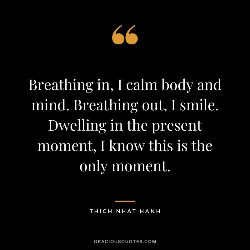 Breathing in, I calm body and mind. Breathing out, I smile. Dwelling in the present moment, I know this is the only moment. – Thich Nhat Hanh