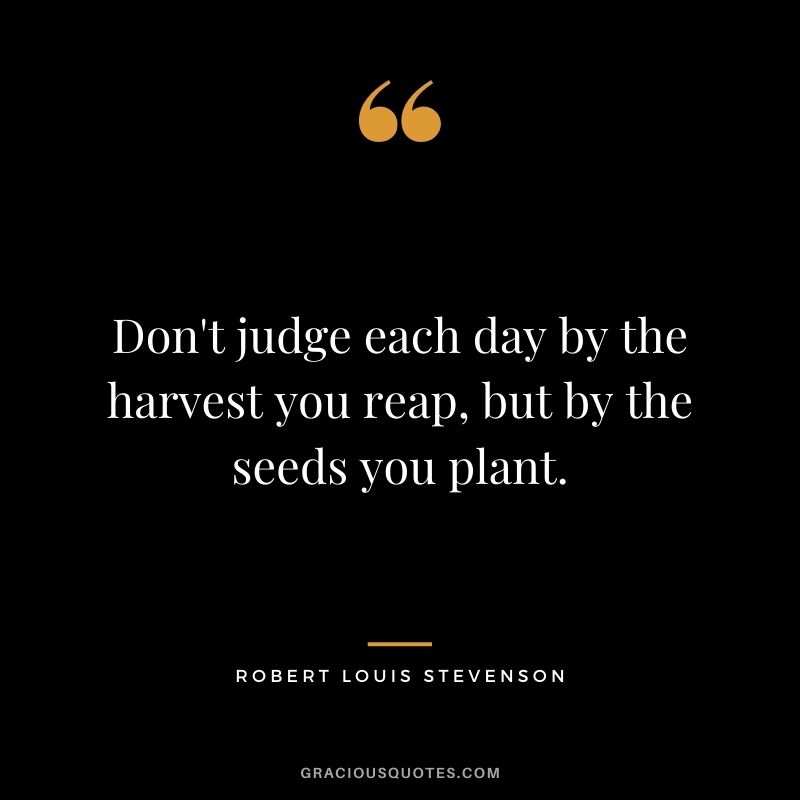 Don't judge each day by the harvest you reap, but by the seeds you plant. - Robert Louis Stevenson