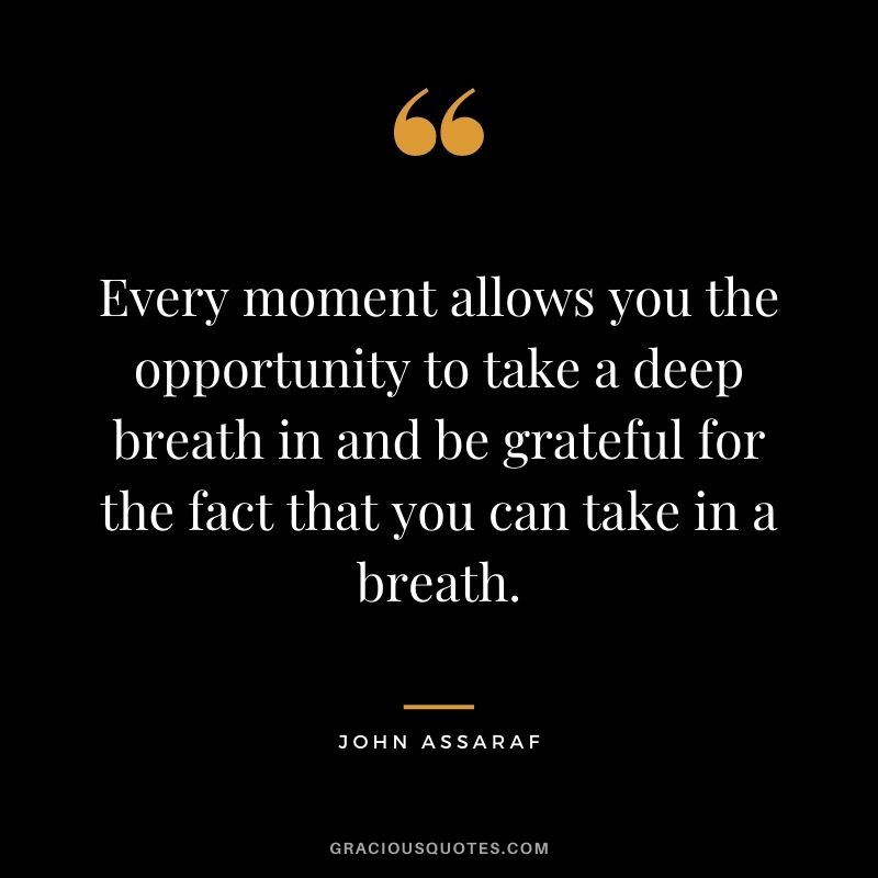 Every moment allows you the opportunity to take a deep breath in and be grateful for the fact that you can take in a breath. - John Assaraf