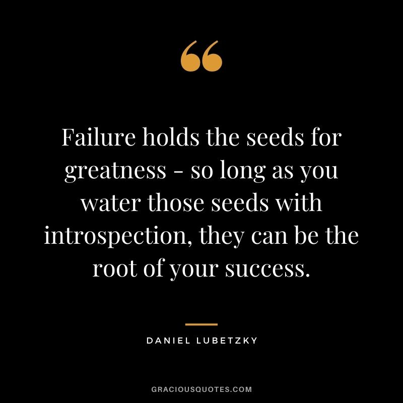 Failure holds the seeds for greatness - so long as you water those seeds with introspection, they can be the root of your success. - Daniel Lubetzky