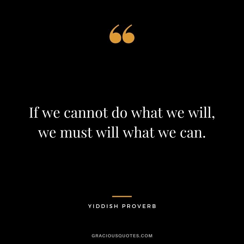 If we cannot do what we will, we must will what we can.