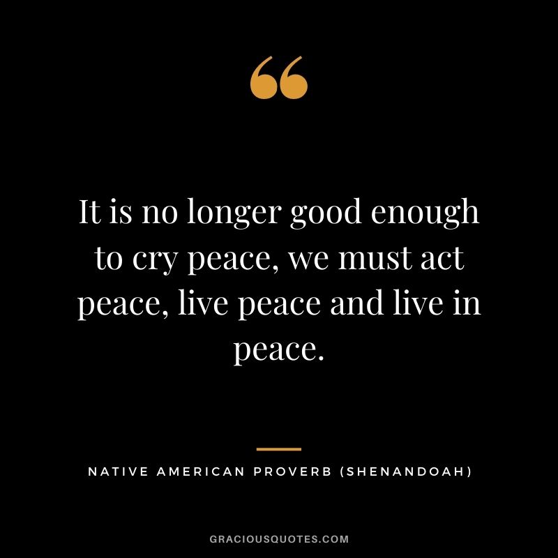 It is no longer good enough to cry peace, we must act peace, live peace and live in peace. – Shenandoah