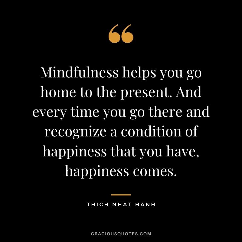 Mindfulness helps you go home to the present. And every time you go there and recognize a condition of happiness that you have, happiness comes. – Thich Nhat Hanh