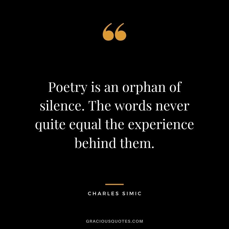 Poetry is an orphan of silence. The words never quite equal the experience behind them. - Charles Simic