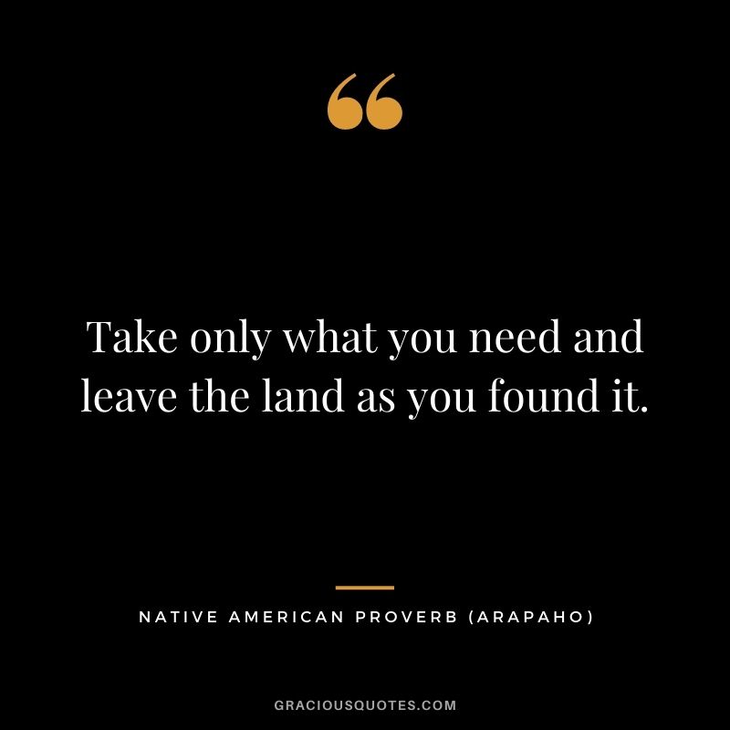 Take only what you need and leave the land as you found it. - Arapaho